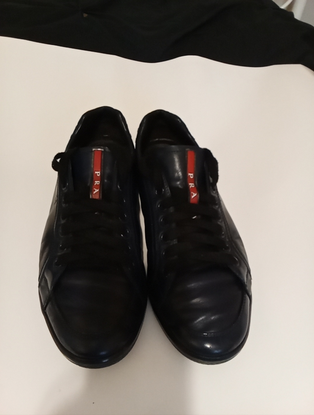 Prada Men’s Black Leather Sneakers with Red Accent Men's Size 7
